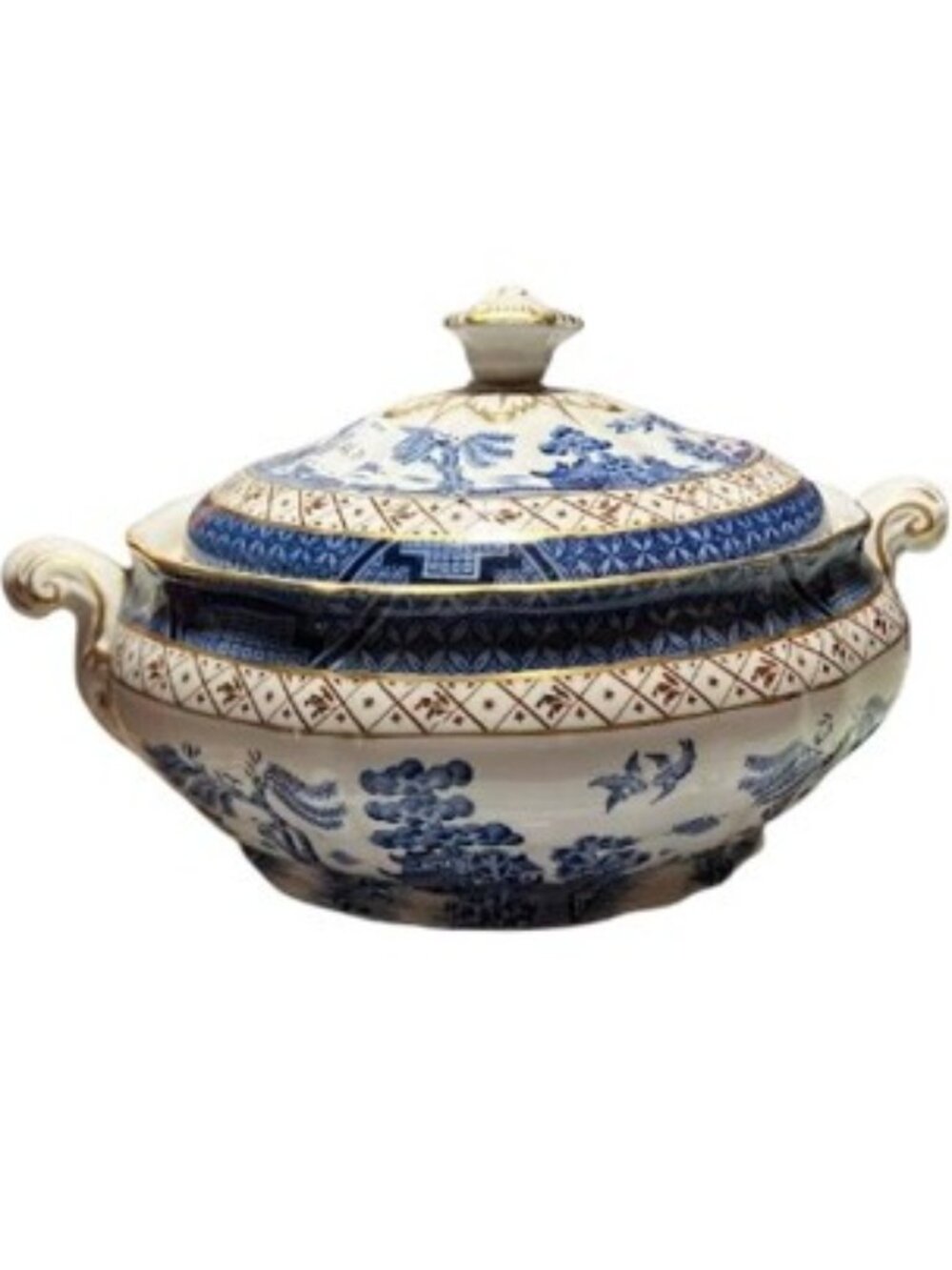 Booths Real Old Willow Blue and White Ceramic Lidded Tureen Good Condition